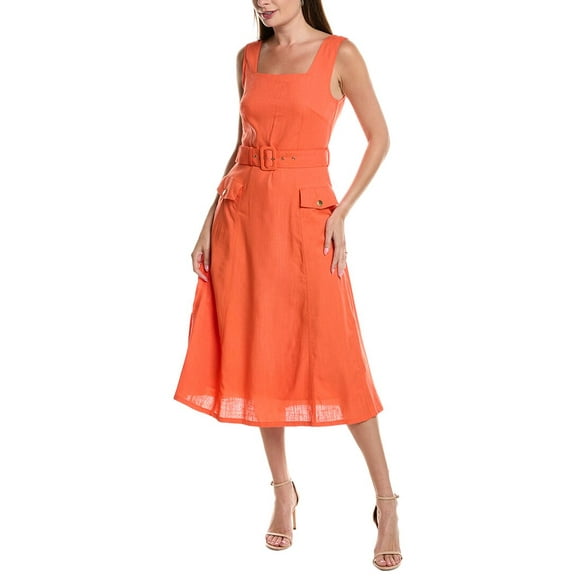Tahari ASL womens  Linen-Blend Midi Dress, 16, Orange