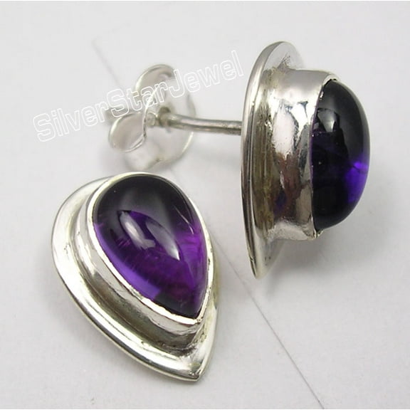 SilverStarJewel 925 Silver Amethyst Earrings 0.5" Gems Jewelry