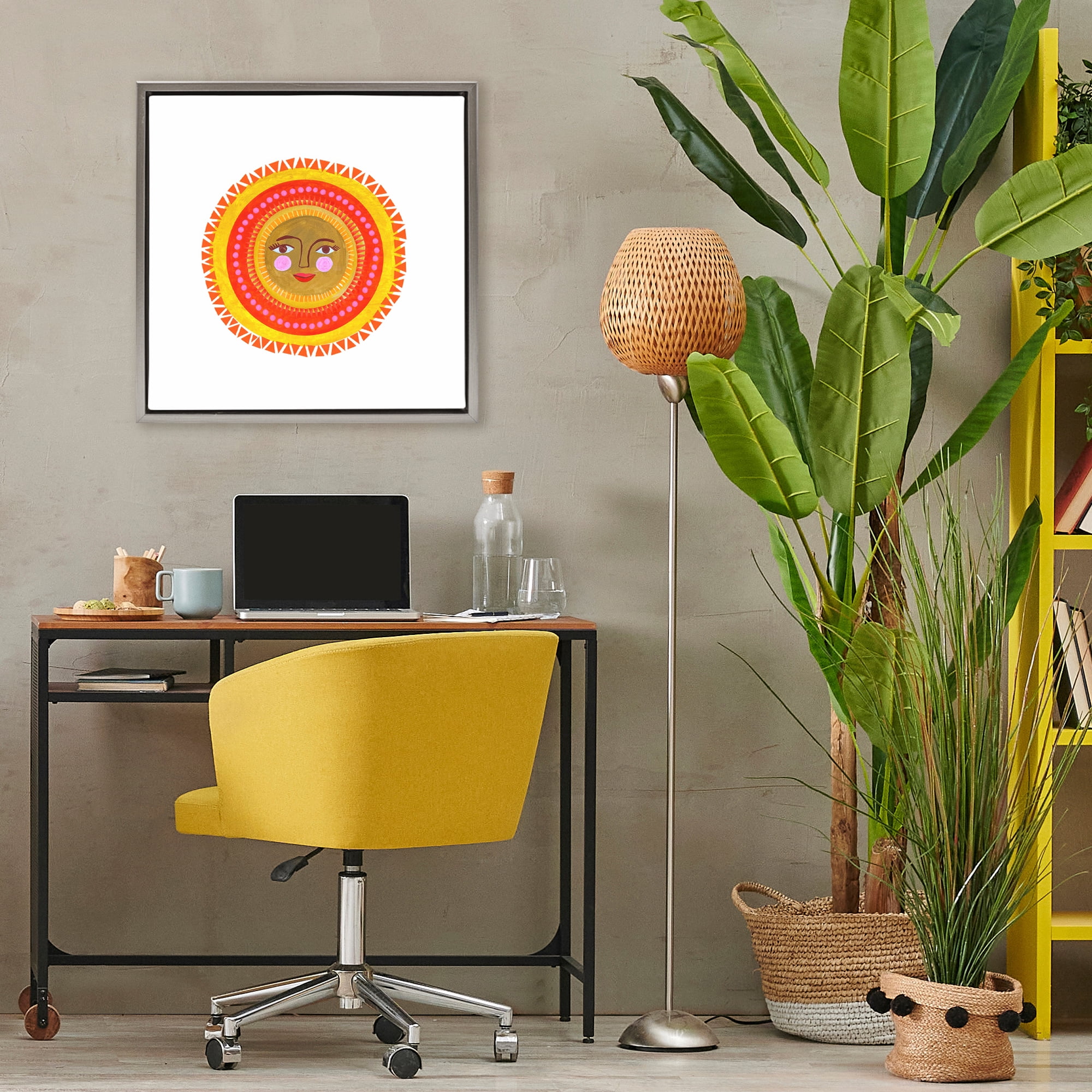 Stupell Industries Bold Bohemian Sun Gray Framed Floater Canvas Wall Art, design by Katherine Herrell Studio