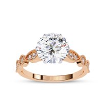 Solitaire Wedding Engagement Ring for Women | Center 8mm Round Cut Lab Created Moissanite Beaded Stackable Band Promise Rings in 14K Solid Rose Gold Jewelry Gift for Her, Size 10