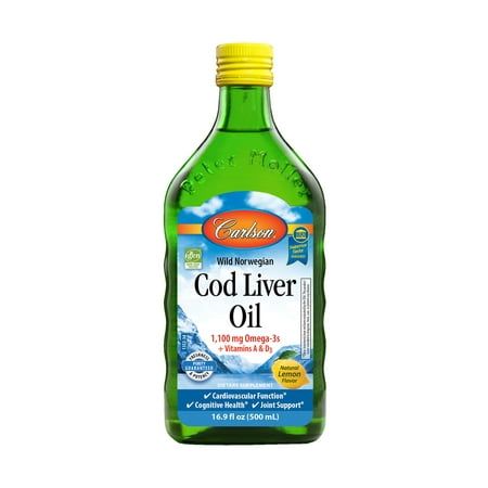 Norwegian Cod Liver Oil - Carlson Wild Norwegian Cod Liver Oil Liquid, 1100 mg Omega-3s, Lemon, 16.9 Fl Oz.