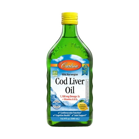 Carlson Wild Norwegian Cod Liver Oil Liquid, 1100 mg Omega-3s, Lemon, 16.9 Fl