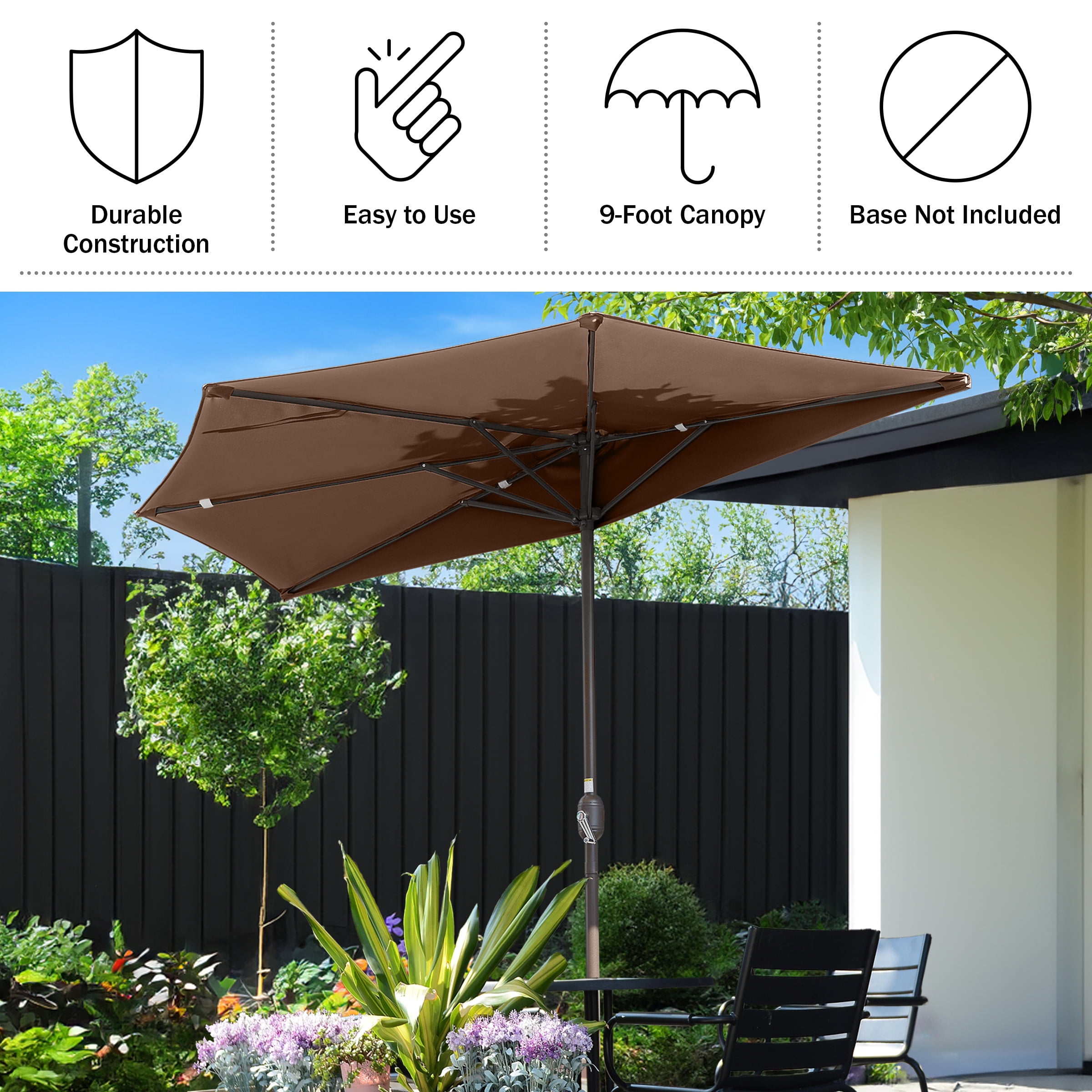 Villacera 9FT Outdoor Half Patio Umbrella - Balcony Furniture, Brown