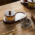 thumbnail image 3 of Dessert Display Glass Bowl with Wooden Serving Tray Divided Serving Dishes, 4 Grid, 3 of 7