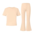 thumbnail image 5 of Stamzod Girls 2 Piece Outfits Casual Short Sleeve Basic Tee Top + Flared Pants Clothing Sets Sizes 5-15 Years Khaki 7-8Years, 5 of 8