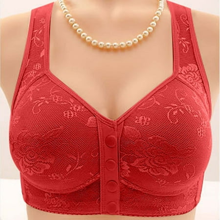 Baodmurt No Underwire Bras for Women Lounge & Sleep Tie-Front Closure Lingerie  Underwear  Red 40A