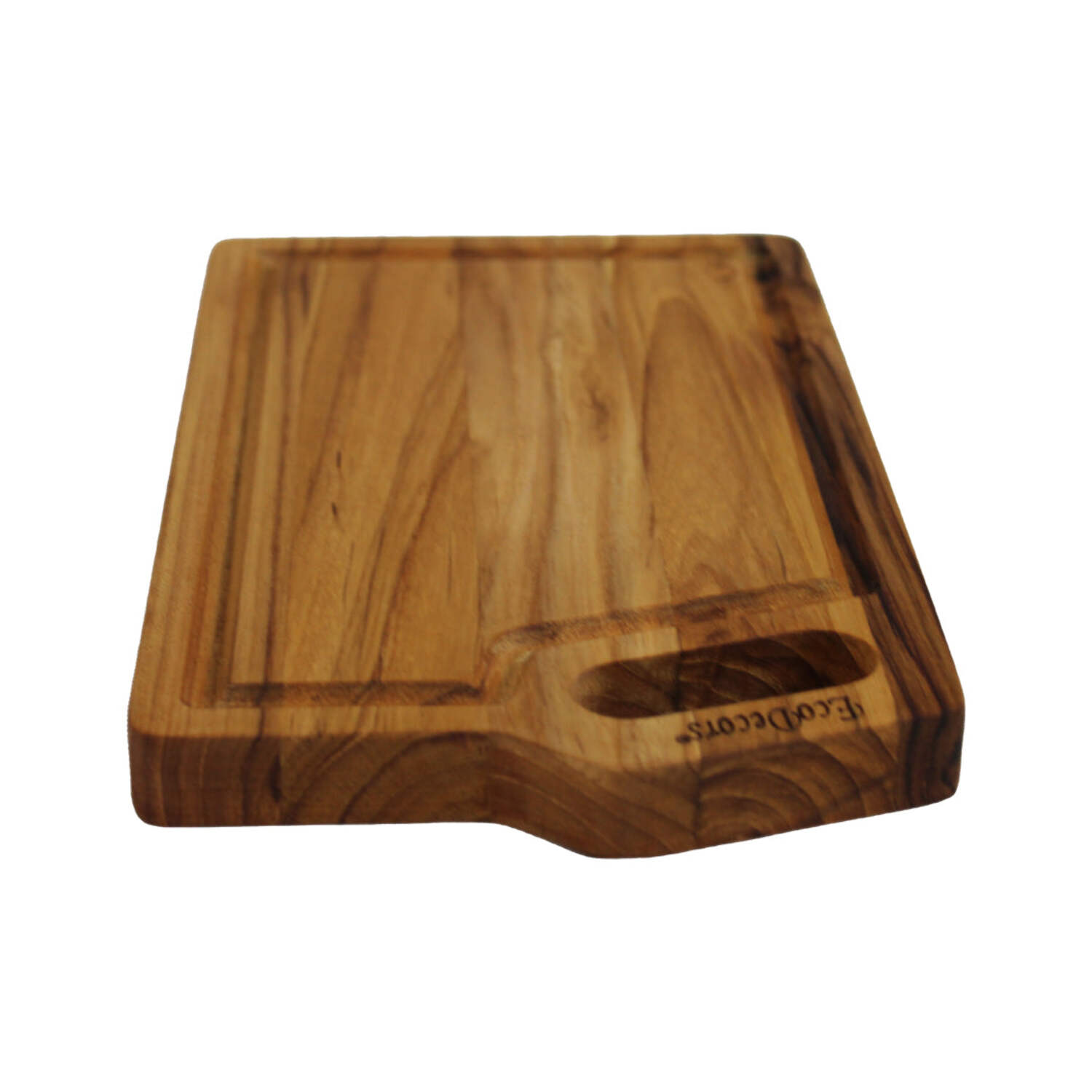 EcoDecors 10x6 Teak Edge Grain Cutting Board with Juice Groove  Handle