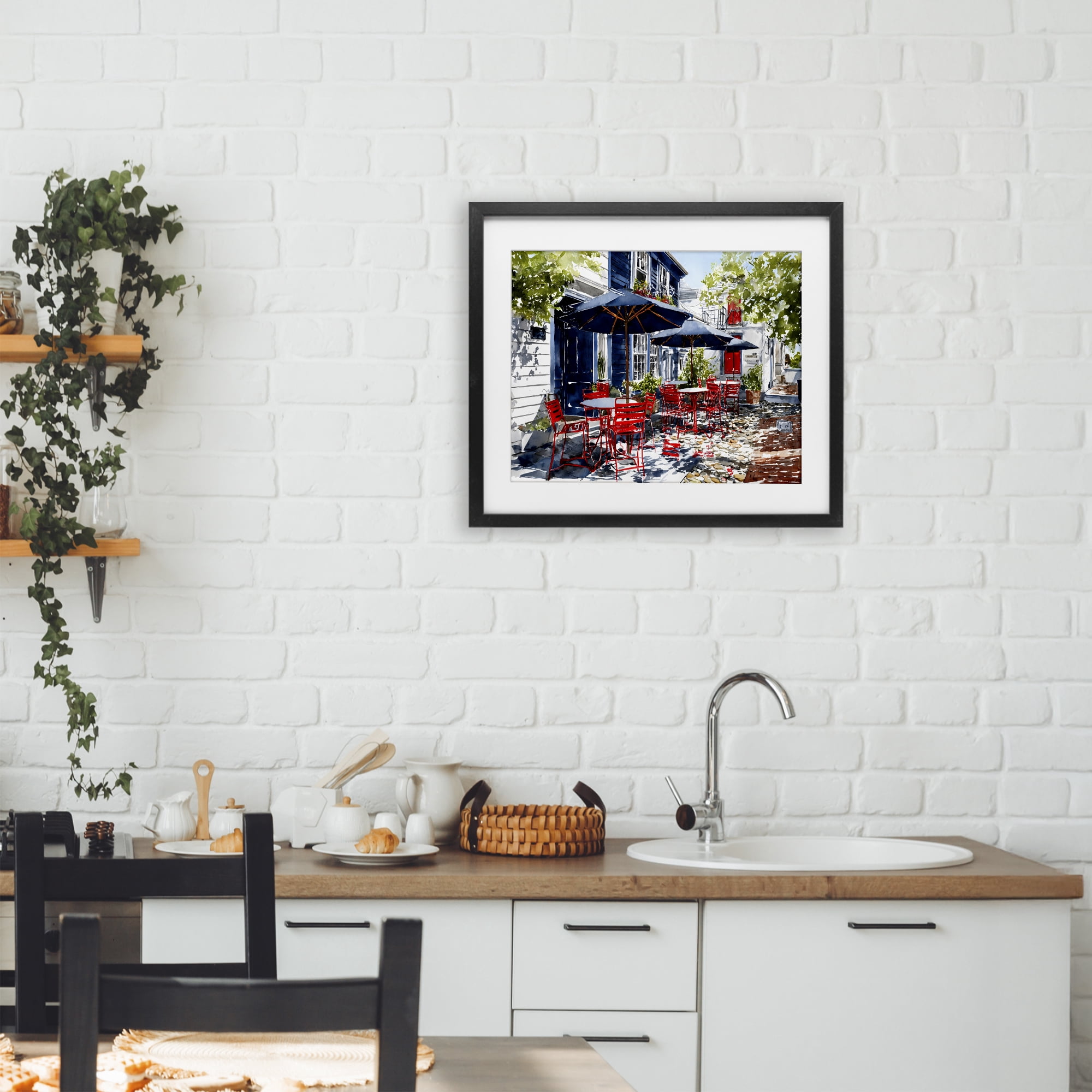 Stupell Industries Cafe Classic Red Chairs Black Framed Print Under Glass, design by Franklyn Gregory