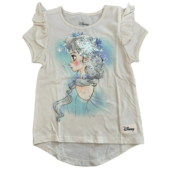 Disney's Frozen Elsa with Silver Foil Snowflakes, Toddler Girl's Hi-Lo Ivory T-Shirt (2T)