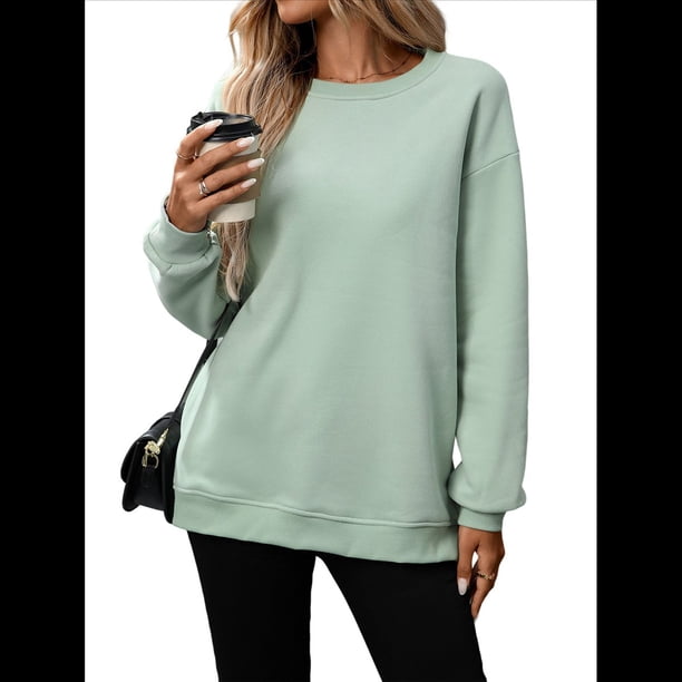 Sudadera de Gran Tamaño para Mujer, Cuello Redondo, Larga, Jersey de , Ropa de Moda de Otoño con Bolsillo Judías L