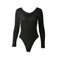 thumbnail image 4 of Women Knit Long Sleeve Off Shoulder Romper Jumpsuit Stretch Bodysuit Leotard Top, 4 of 4