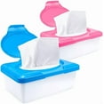 thumbnail image 1 of 2PCS Baby Wipe Dispenser with Lid Tissue Case, Tissue Storage Box Keeps Baby Wipes Fresh and Safe Napkin Storage Box (Pink & Blue), 1 of 7