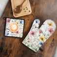 thumbnail image 5 of Floral Watercolor Painting Kitchen Oven Mitt and Pot Holder Sets 2 Pcs for Baking, Cooking and Grilling, Heat Resistant Up To 392 °F, 5 of 6