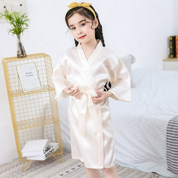 Pijamas de seda de hielo para niños, ropa de hogar fina de estilo japonés para niños, camisón de seda para niñas