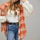 thumbnail image 2 of Gibobby chaquetas mujer invierno nieve Chaqueta a cuadros en contraste para mujer: abrigo de de oveja engrosada de invierno con cuello de rejilla (Anaranjado, XL), 2 of 5