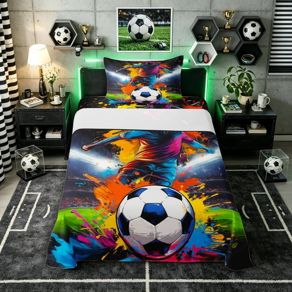 Erosebridal Soccer Graffiti Splash Twin Sheet Sets 3pcs for Kids Teens,Boys Girls Sport Gamer Bedding,Breathable Home Decor