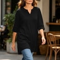 thumbnail image 7 of Tops for Women 3/4 Sleeve V Neck Summer Casual Solid Color Extra Long Double Pocket T-Shirt, 7 of 7