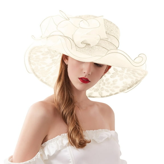 Yigetop Derby Hats for Women 2025 Womens Summer Dress Hat Wide Leaf Flower Bridal Shower Hat Sun Hats Beach Hat Tea Party Hats for Women Grey One Size