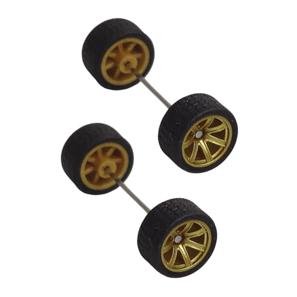 2 piezas de ruedas 1:64, llantas de aluminio para modificaciones de automóviles con ejes de varilla redonda, Oro