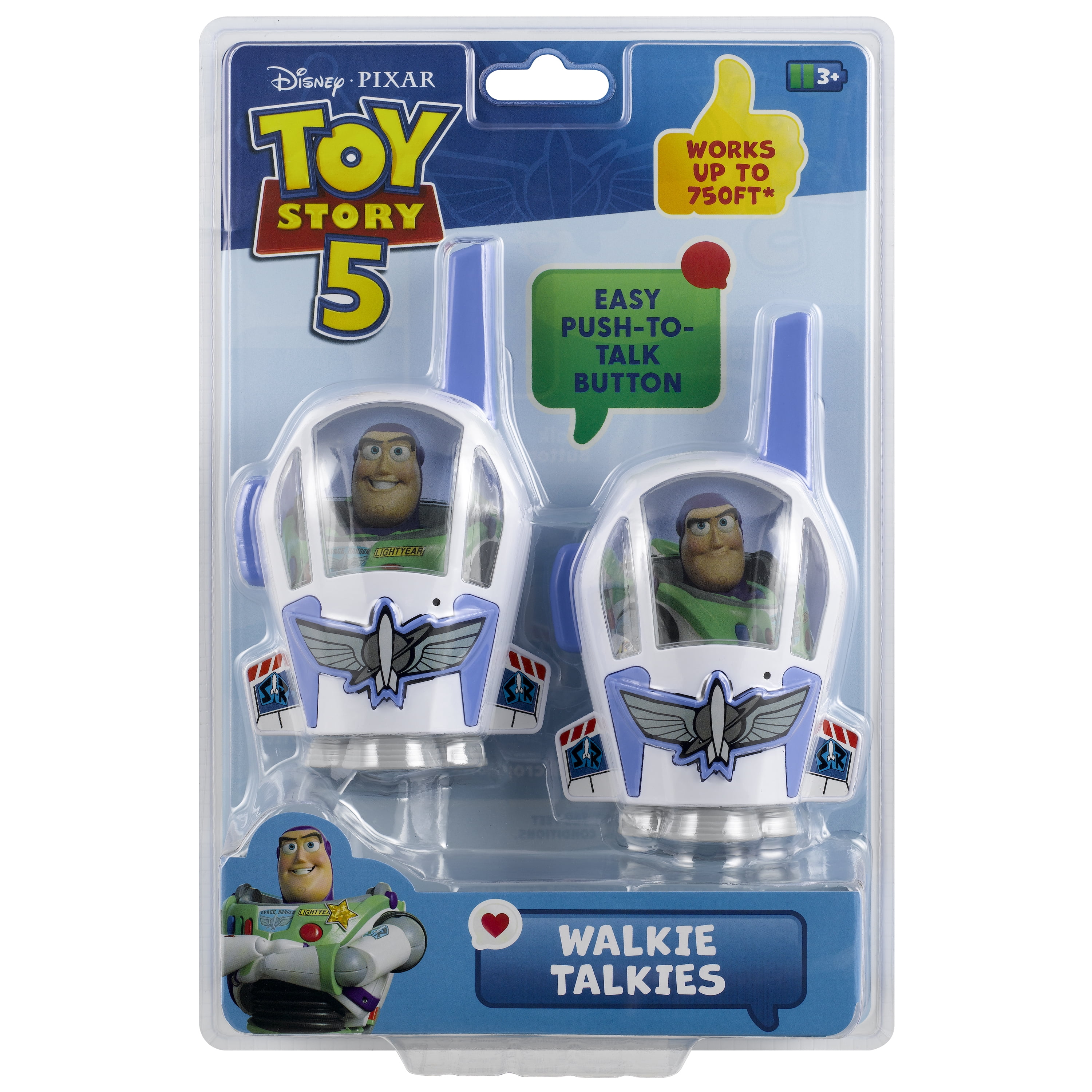 Disney Pixar Toy Story Buzz Lightyear Kids Walkie Talkies, 2-Pack with Push-to-Talk, up to 750 ft Range, Ages 3+
