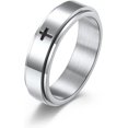 thumbnail image 1 of ORUYROP 6mm/8mm Titanium Steel Black/Silver/Gold Fidget Ring Engraved Small Cross Stainless Steel Spinner Rings Stress Relieving Anxiety Ring Engagement Wedding Promise Band for Women Men Boys, 1 of 4