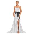 thumbnail image 1 of Vestido de fiesta Dessiny, satén blanco y negro, tirantes finos, 2025, 1 of 7