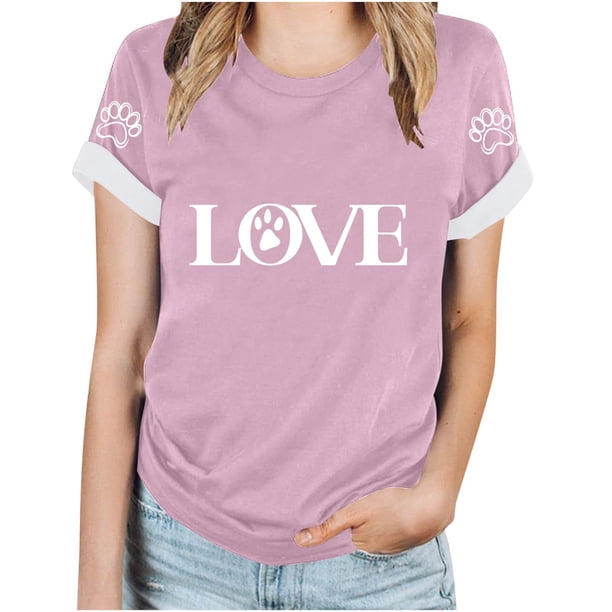 Tops Y Blusas de las Mujeres Estampadas Cuello Redondo Manga Corta, Poliéster Casual Top para Diario, Fiesta Y Todas las Estaciones