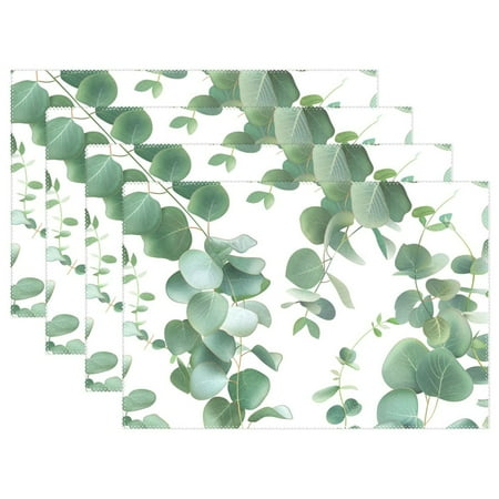 

Green Eucalyptus Leaves Hand Painted Table Mat Rectangle Placemat 4 Pcs for Kitchen Dining Table 12 x 18