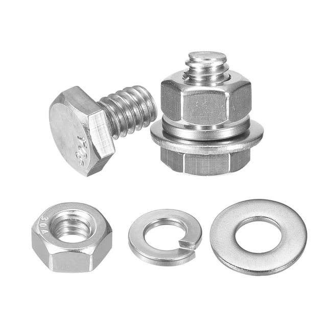 Juego de 5 pernos de cabeza hexagonal 1/4-20 x 3/8" con tuercas y arandelas de 1/4"