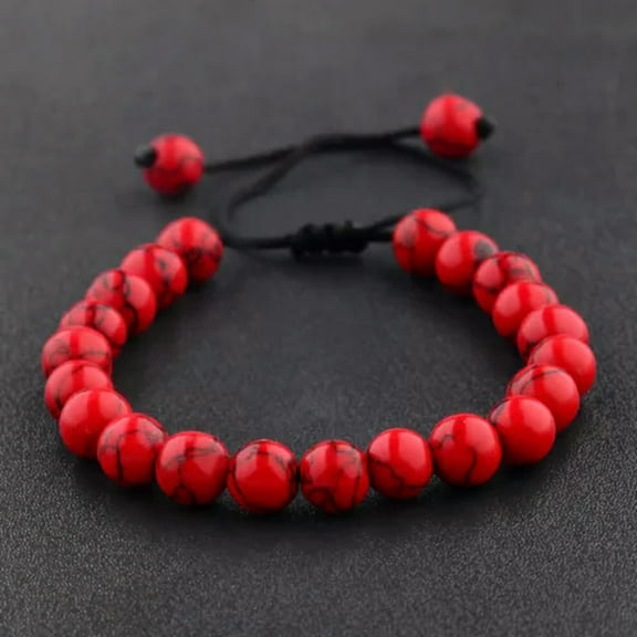 EOEMY Anxiety Relief Mens Bracelet Wooden Lava Stone Beads Stretch Diffuser Bracelets-Red Turquoise