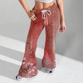 thumbnail image 6 of Women's Fashion Loose Drawstring Waist Floral Print Casual Sports Flared Pants, Elastic Joggers Sweatpants, Stylish Yoga Pants for Women,Vermilion,2XL, 6 of 8