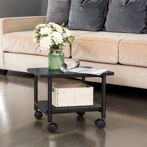 LEDREM Heavy-Duty Mobile Printer Stand with Drawer, 2-Tier Industrial Cart with Locking Wheels for Home and Office, Ebony Black