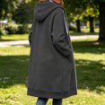 thumbnail image 5 of Oversize Winter Coats for Women, Women's Fashion Large Size Solid Color Zipper Hooded Plus Velvet Thickened Long Sleeve Jacket Dark Gray M, 5 of 6