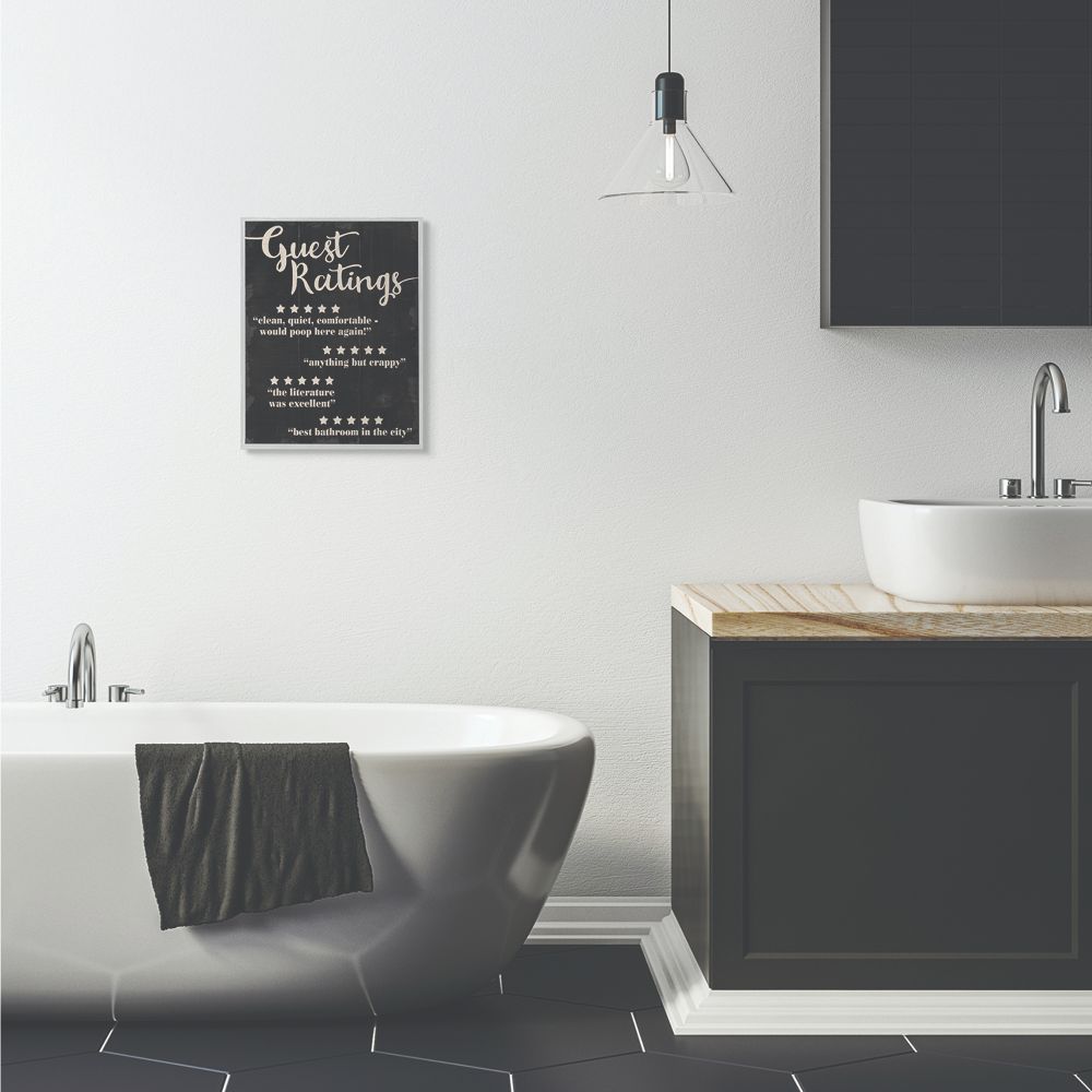 Stupell Industries Guest Rating Five Star Bathroom Black Funny Word Design Framed Wall Art by Daphne Polselli