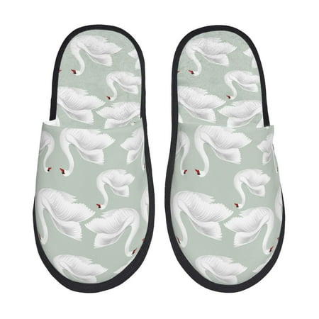 Balery White Birds Slient Indoor Furry Fleece Comfort House Shoes Soft Non-Slip Home Shoes Cotton slippers House Slippers-- Large