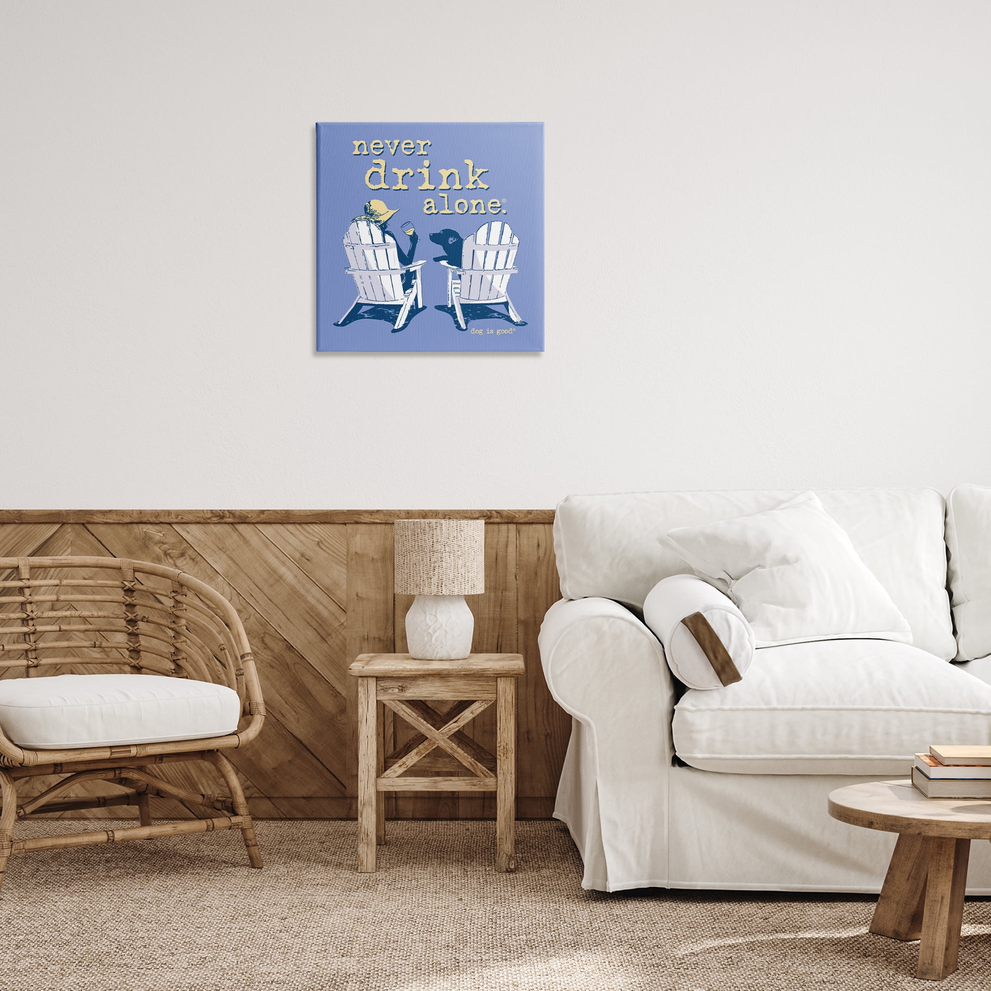 Stupell Industries Girl & Dog Drink Alone Animals Painting Wrapped Canvas Art Print Wall Art, 24 x 24
