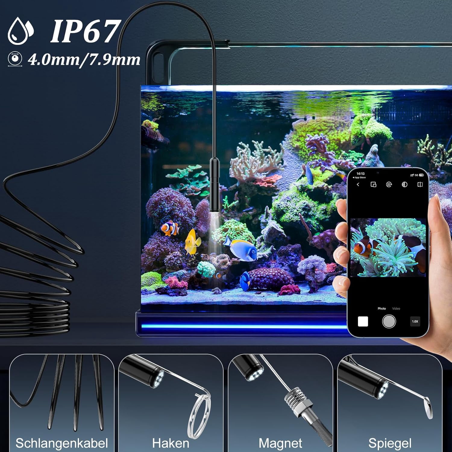Endoscope Camera with 8 LED Light,No Wi-Fi Required Inspection Camera Waterproof Ip67 Channel Camera