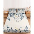 thumbnail image 2 of Cal.King Size Fitted Sheet Set - Navy Blue Eucalyptus 3 Piece Bedding Sets 16" Deep Pocket Fitted Sheet with 2 Pillowcases, Farmhouse Weeping Leaves Linen Brushed Microfiber Hotel Luxury Bed Sheets, 2 of 9