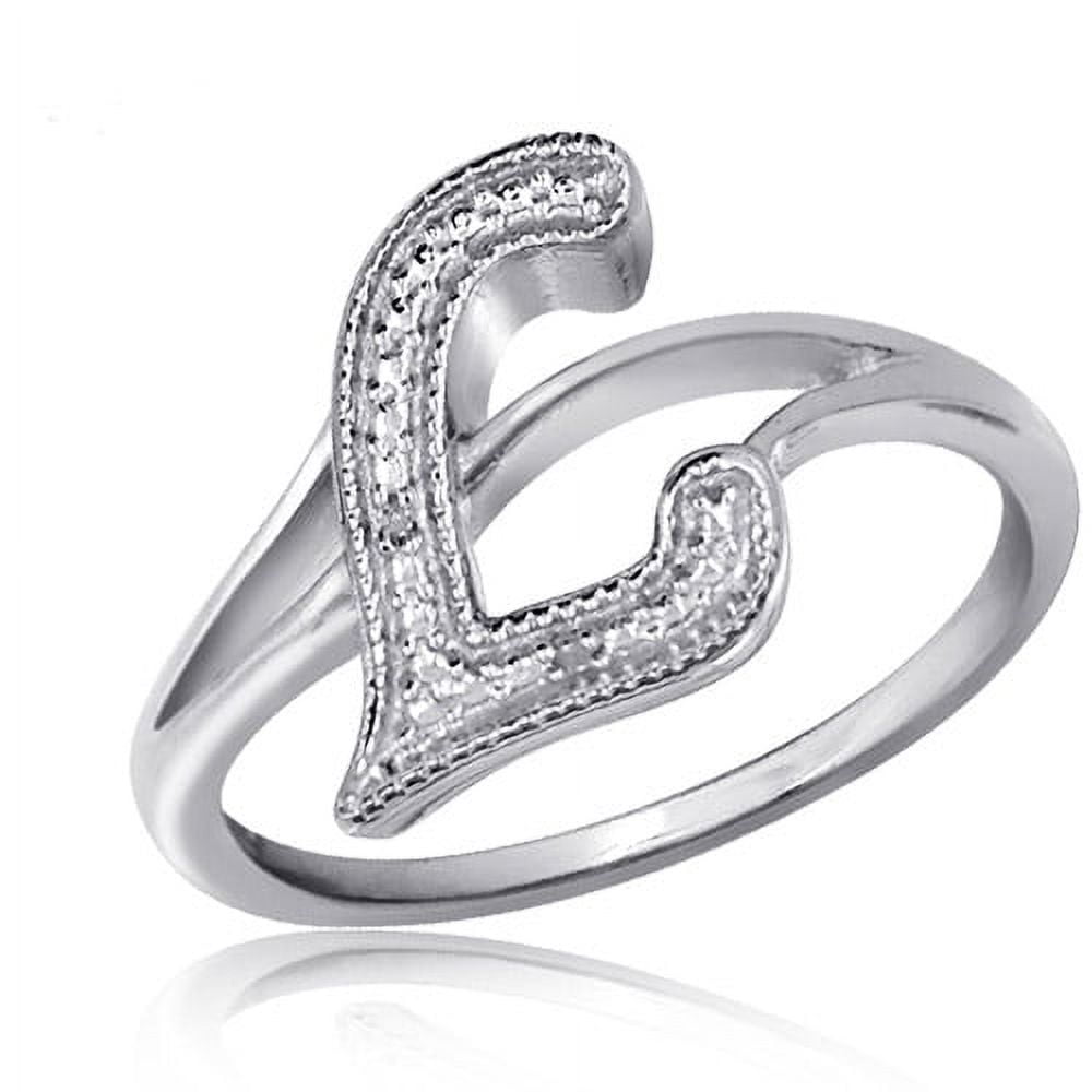 JewelersClub Accent White Diamond Initial Letter Ring for Women | Customizable Sterling Silver L Alphabet Monogram Ring for Girls | Cursive Script Capital Letters | Personalized Jewelry Gift for Her