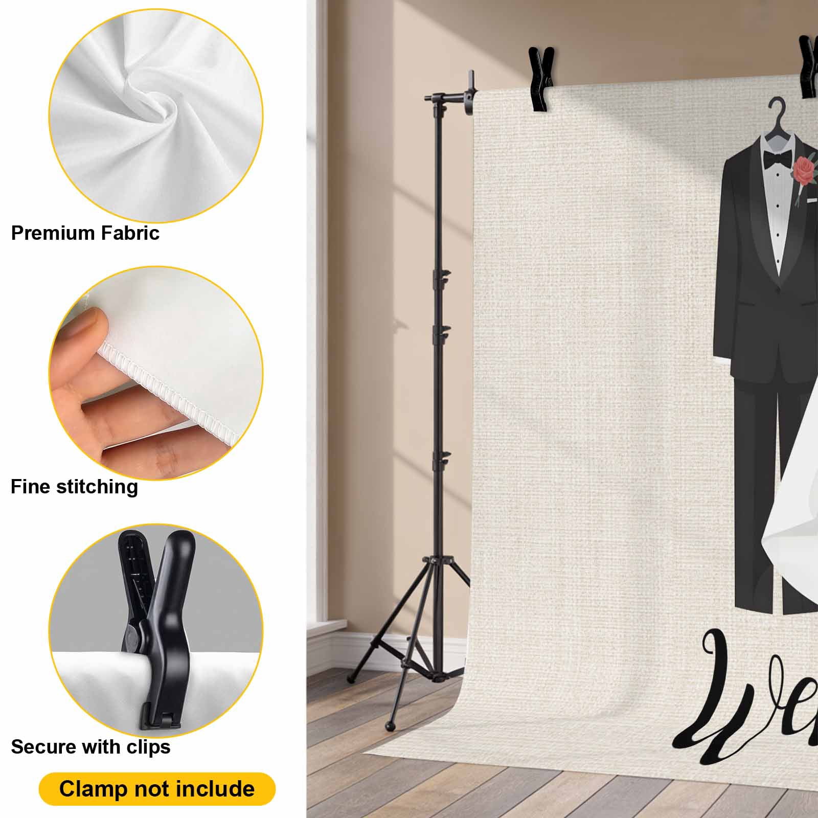 Weddings Clothing Photography Backdrop 7x5FT, Welcome Marriage Beige Linen Texture Photo Backdrops, Background for Photography Studio Photo Studio Background, Back Drop for Photoshoot