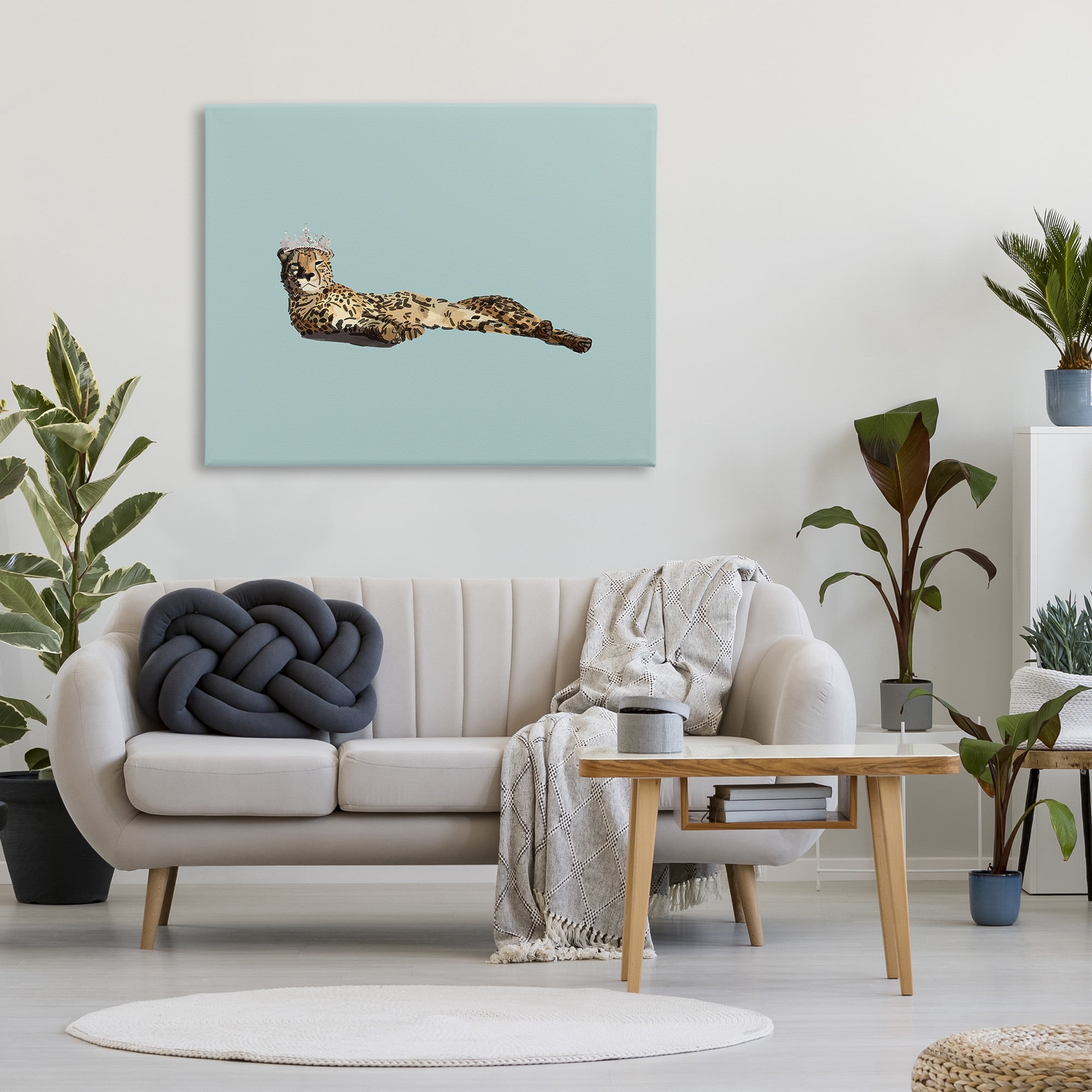 Stupell Industries Royal Leopard with Crown Animals & Insects Painting Gallery Wrapped Canvas Art Print Wall Art, 48 x 36