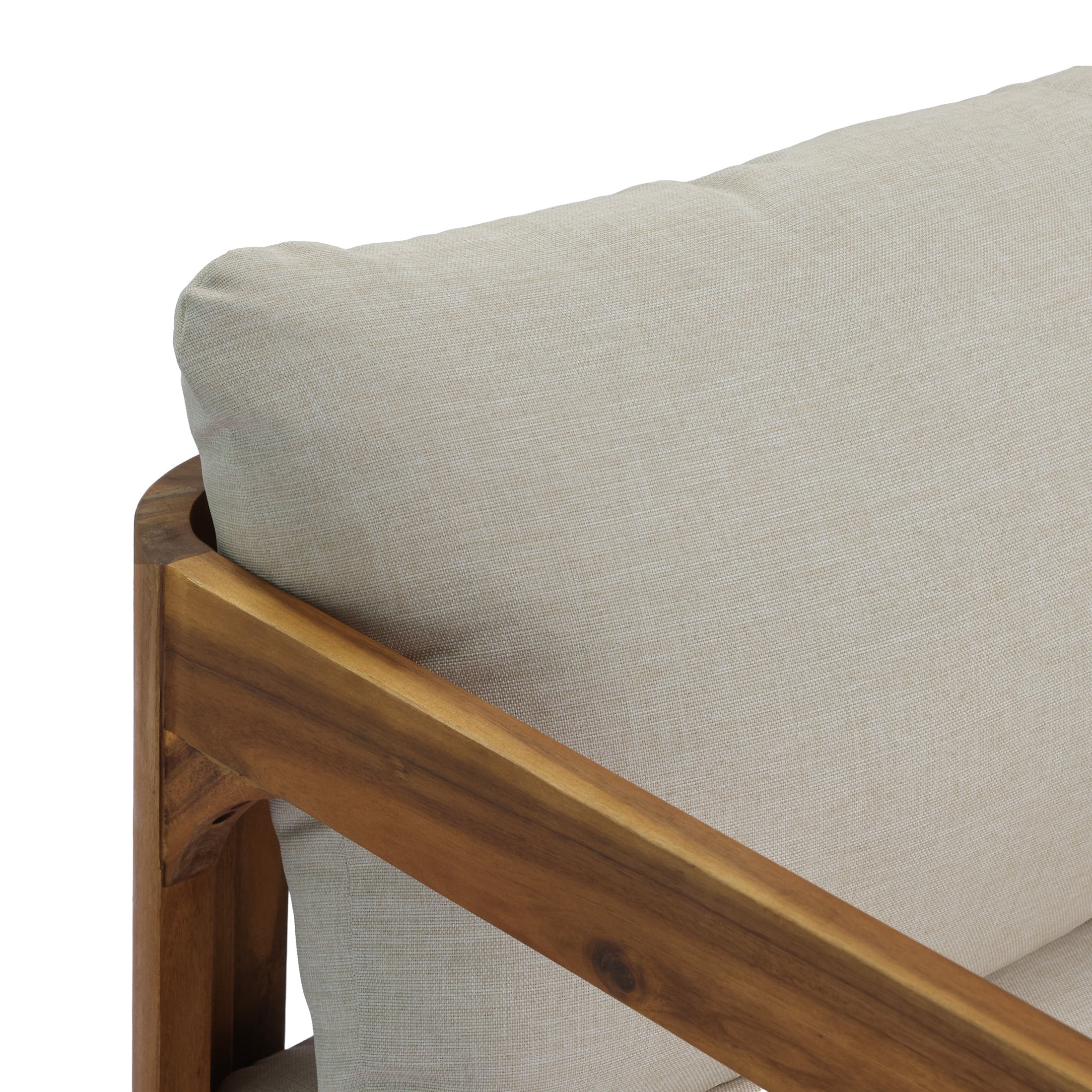 Christopher Knight Home Coastal Acacia Wood Outdoor 3-Seater Sofa with Sand Cushions, Teak Finish