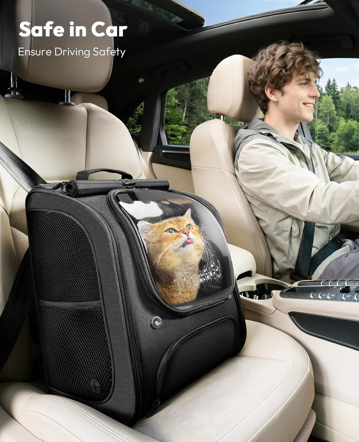 Cat Backpack Carrier, Large Space Cat Bubble Backpack, Breathable Cat Carrier, Shaded Dog Backpack Carrier, Ergonomic 3D Design for Travel, Hiking, Walk, Suitable for Shopping, Car, Vet, Gray