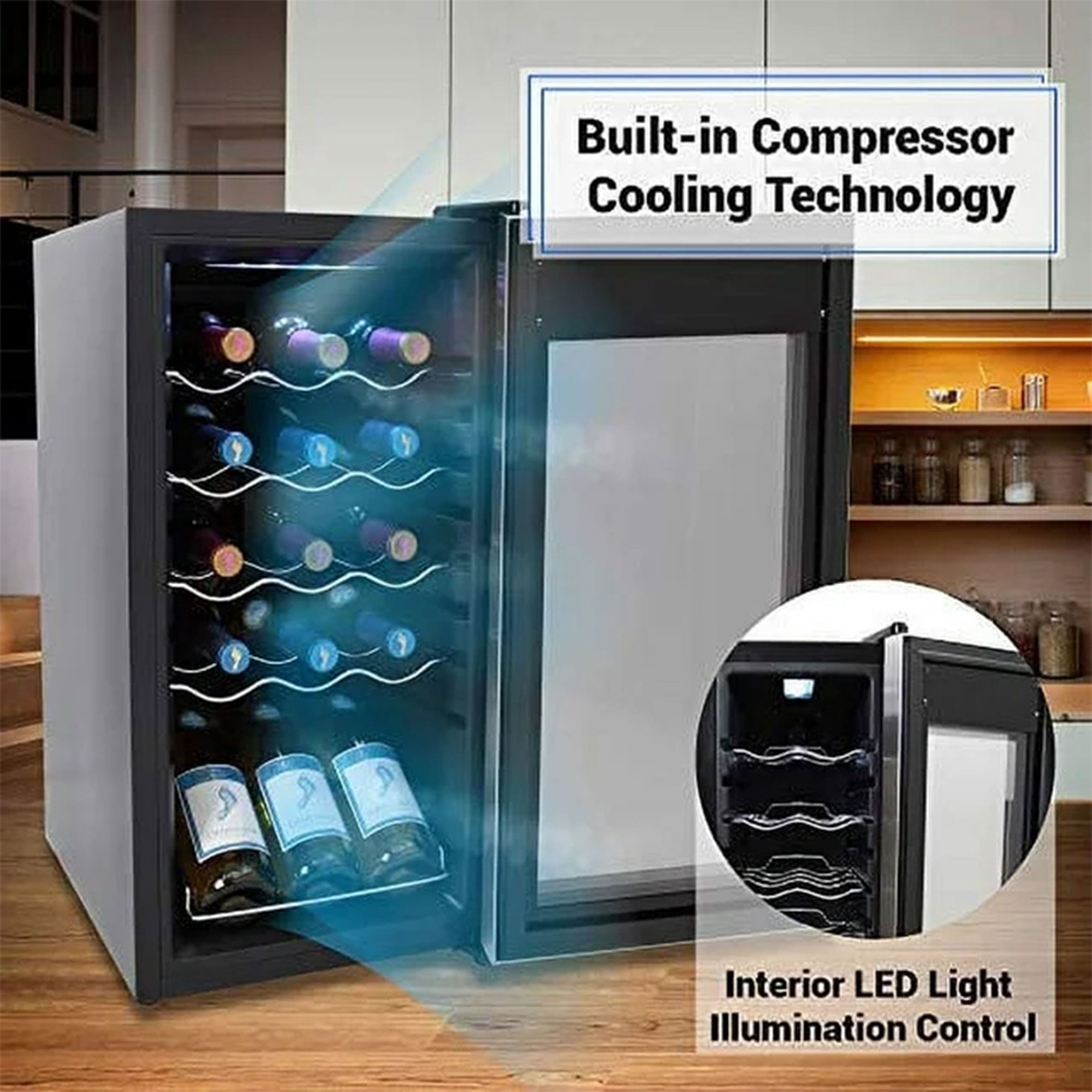 NutriChef PKCWC15 - Wine Chilling Refrigerator Cellar - Touch Button Control with Air Tight Seal, Contains Placement for Standing Bottles (15 Bottle Storage Capacity)