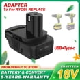 thumbnail image 1 of DM18RL Battery Adapter Converter with USB & Type-C Port for Use with R-yobi 18V Lithium Battery Tools, Converts De-Walt 20V Li-ion or Mil-Waukee 18V Li-ion Battery to R-yobi 18V Li-ion Battery, 1 of 10