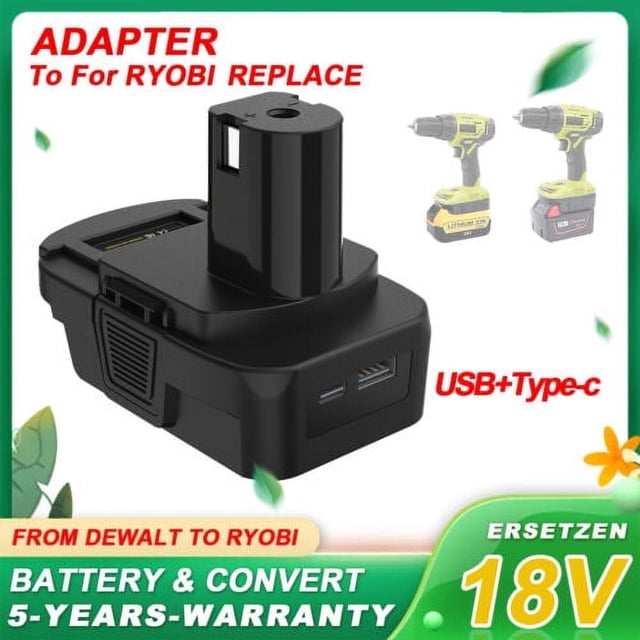 DM18RL Adaptateur Convertisseur de Batterie avec Port USB et Type-C pour Utilisation avec Outils de Batterie au Lithium R-yobi 18V, Convertit la Batterie Li-ion De-Walt 20V Ou Mil-Waukee 18V en Batterie Li-ion R-yobi 18V