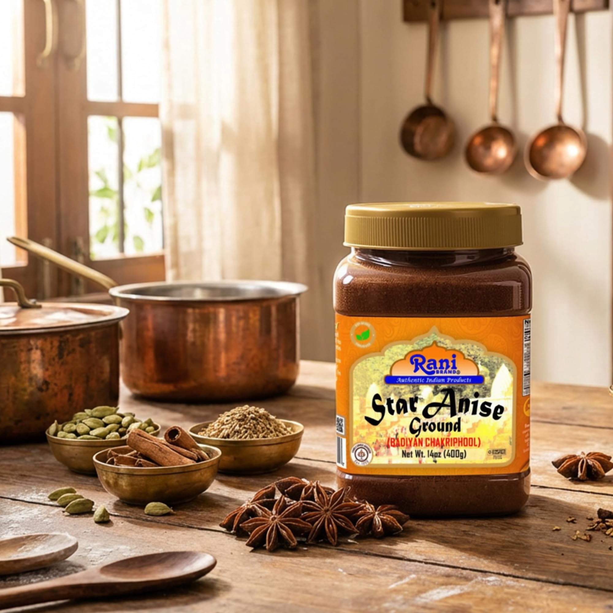 Rani Star Anise Powder (Badian Khatai) Ground Spice 14oz (400g) PET Jar ~ All Natural | Gluten Friendly | NON-GMO | Vegan | Indian Origin
