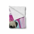 thumbnail image 2 of Pug Soft Flannel Fleece Throw Blanket, Dog Driving on the Pink Car Girly Design Happy Moments and Love Animals Print, Cozy Plush for Indoor and Outdoor Use, 50" x 60", Pink Yellow, by Ambesonne, 2 of 6