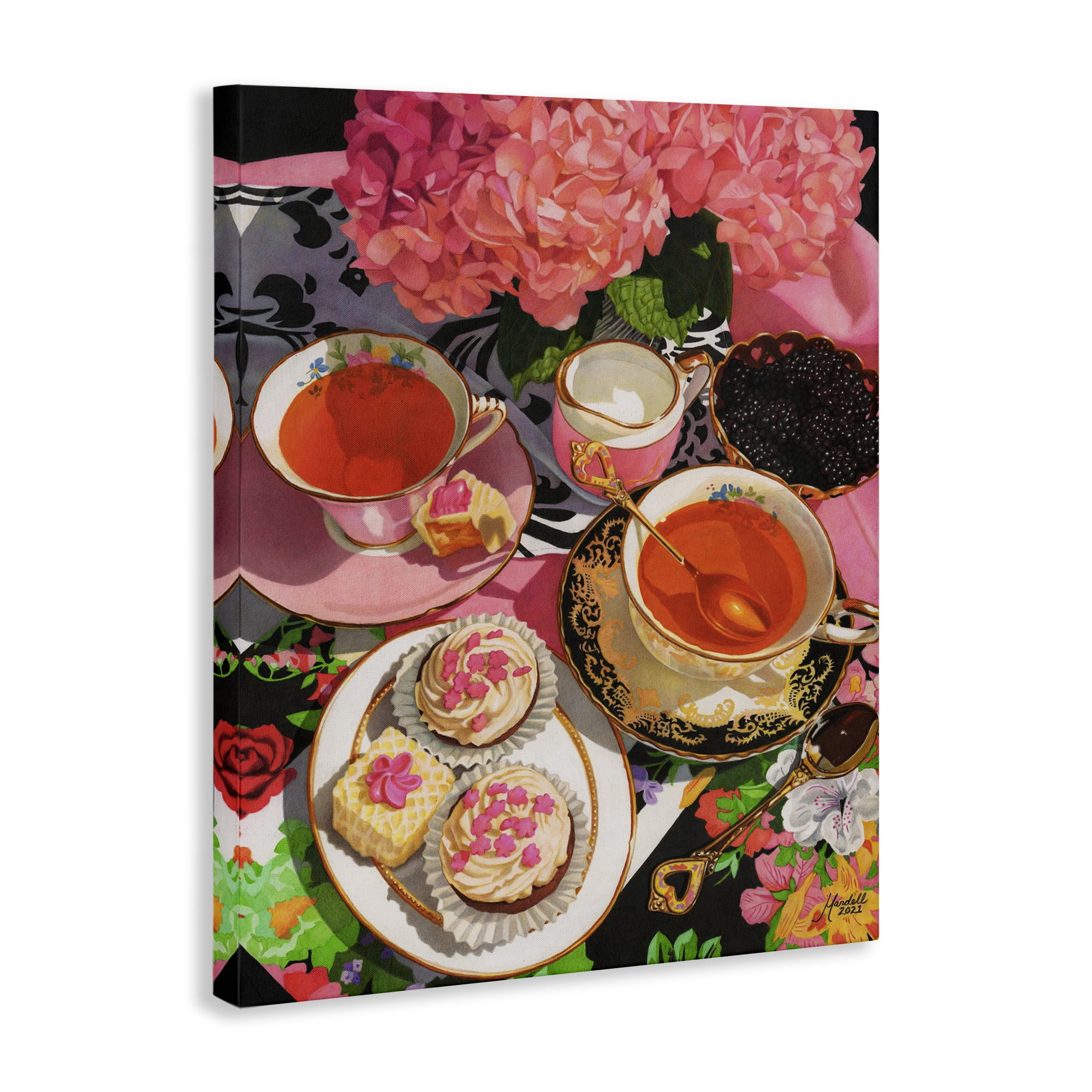Stupell Industries Pink Hydrangea Tea Party Food & Beverage Painting Gallery Wrapped Canvas Art Print Wall Art, 24 x 30