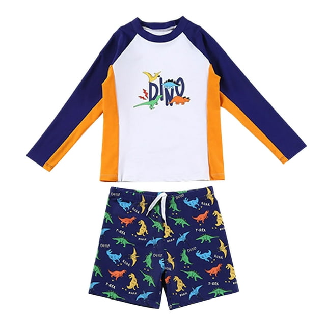 MIASHUI Ensemble de Bain Deux Pièces pour Garçons à Manches Longues avec Imprimé de Dessins Animés, Short et Maillot Dermoprotecteur pour le Soleil Blanc,G